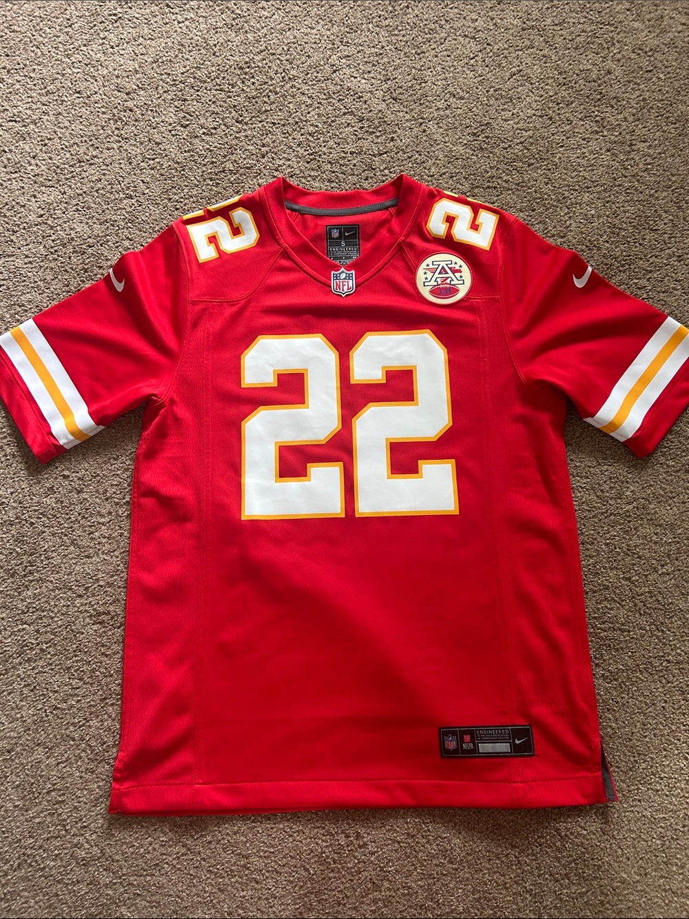 Nike Kids Red Football Jersey with White & Gold Accents #22